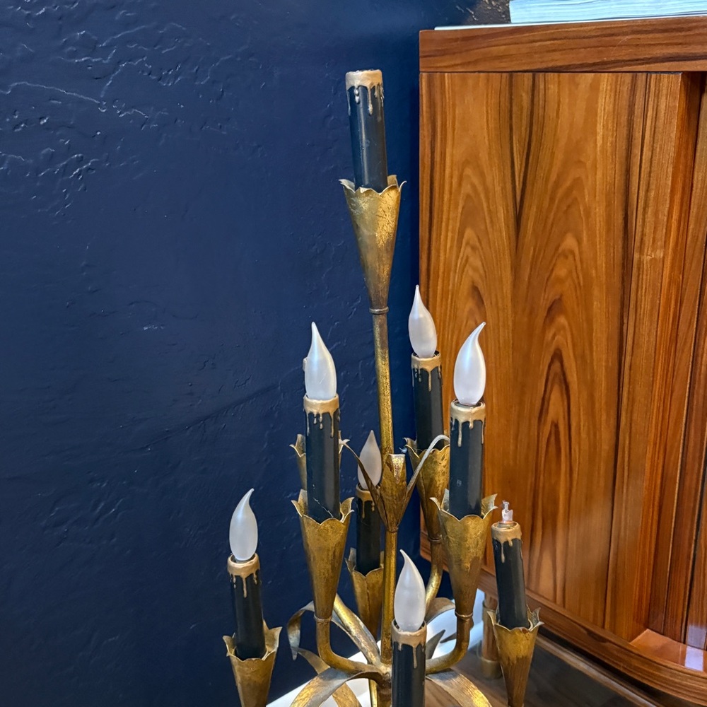Mid Century Modern Italian Candelabra Lamp Gilt Iron Tole 9 Light - Picture 5 of 6